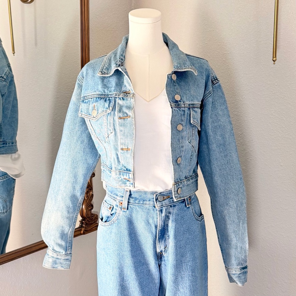 Vintage 90s Moda International The London Jean Cropped Denim Jacket XS VS Rare